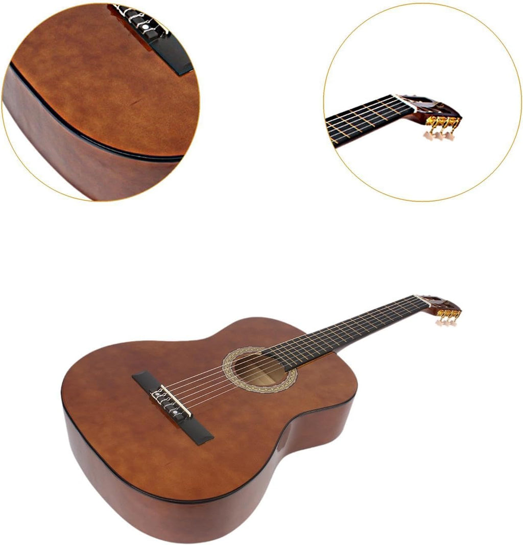YIJU 39' Wood Classical Guitar Music Instrument Lightweight Full Size 6 Strings Acoustic Guitar for Children Students Boys Girls, Wood color