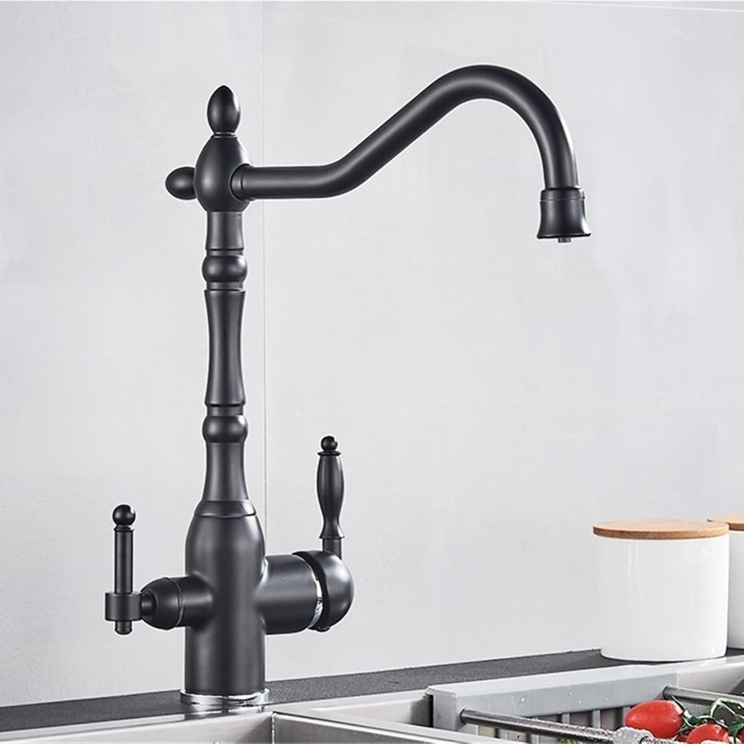 Antique Brass Filtered Kitchen Faucet Mixer Tap Hot Cold Water 360 Rotation Water Purification Water Crane Tap(Black Chrome)