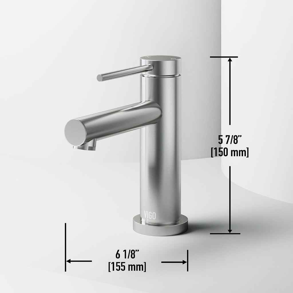 VIGO Jewel Single-Handle Single-Hole Mount Bathroom Sink Faucet, 6-Inch, Brushed Nickel, Modern Design, Solid Brass, 1.2 GPM WaterSense & Ceramic Disc Valve, Corrosion-Resistant