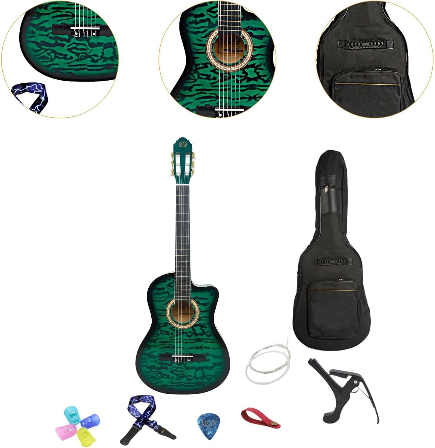 Acoustic Guitar for Beginners - Portable Travel Guitar with Steel Strings, Compact Size for Easy Learning and Performance- Green