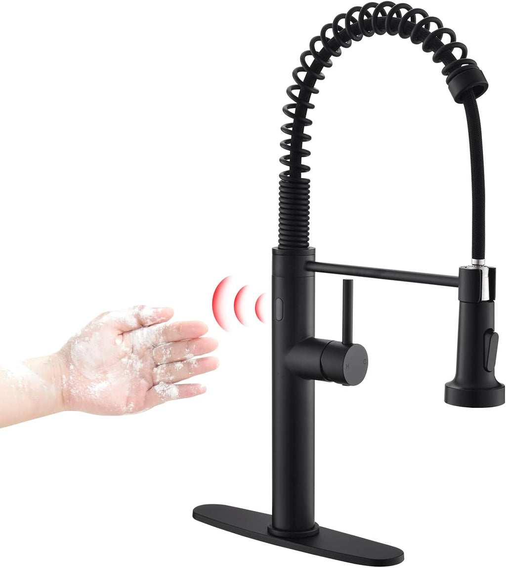 Fapully Black Kitchen Faucet with Pull Down Sprayer,Touchless Motion Sensor Single Handle Faucet for Kitchen Sink