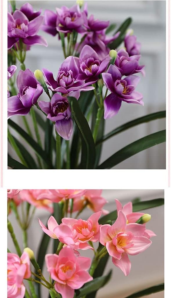 Artificial Flower Artificial Narcissus Flower Art Three-Dimensional Display Flower Set Porch Living Room Indoor Dining Table TV Cabinet Decoration Floor Vases Decorative Tall (Color : Purple) (Pink)