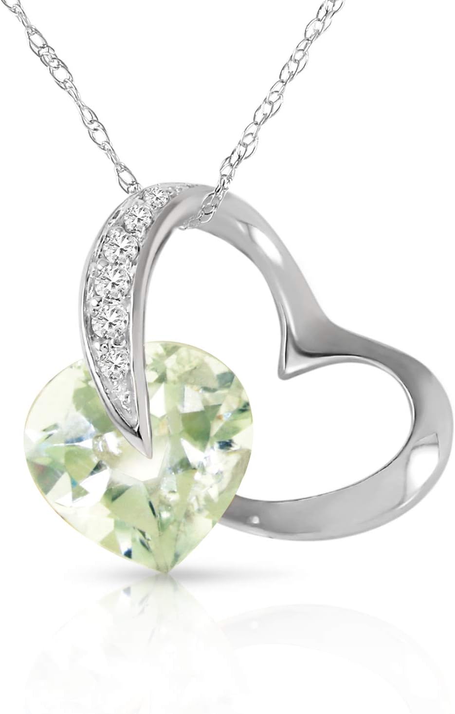 Galaxy Gold GG 3.35 CT. 14k Yellow Gold Heart Necklace with Natural Diamonds and Green Amethyst