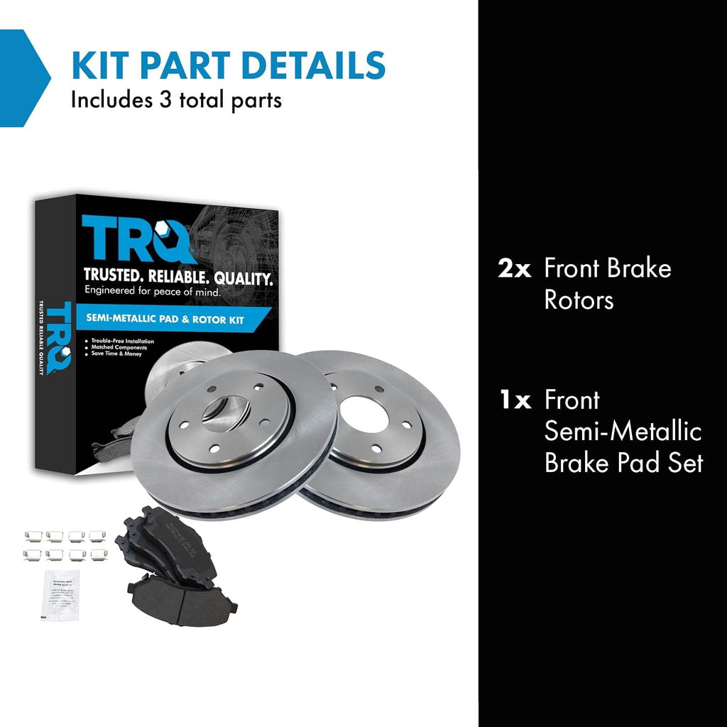 TRQ Front Brake Pad and Rotor Set Semi Metallic Vented Compatible with 2008-2016 Dodge Grand Caravan 2009-2013 Journey 2012-2015 Ram C/V 2008-2016 Chrysler Town & Country 2009-2014 Volkswagen Routan