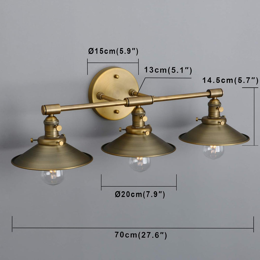 Phansthy Antique Brass Wall Sconce 3 Light Vanity Light with 7.87' Metal Flared Light Shade