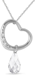 Galaxy Gold GG 14K Gold Open Heart with Genuine Diamond and White Topaz Pendant Necklace