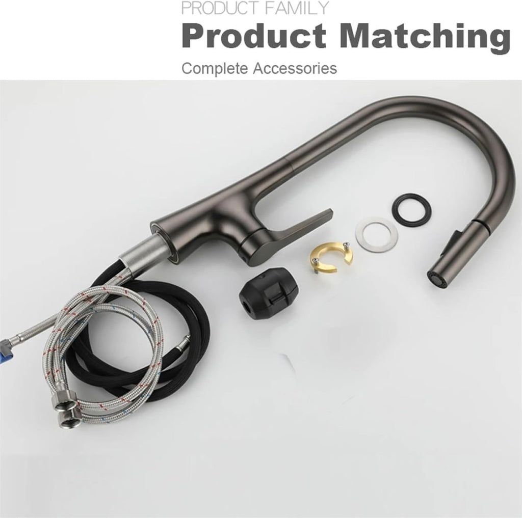 Brass Single Hole Deck Mounted 360 Degree Rotation Kitchen Pull Out Brass Faucet Hot and Cold Water Sink Taps(Black)