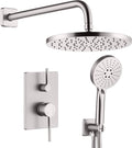 Shower Faucet Mixer Set Includes 10-Inch Rained Shower Head, 3-Setting Handheld Spray and Pressure Balance Valve Wall Mounted Brushed Nickel SF001BR-D10