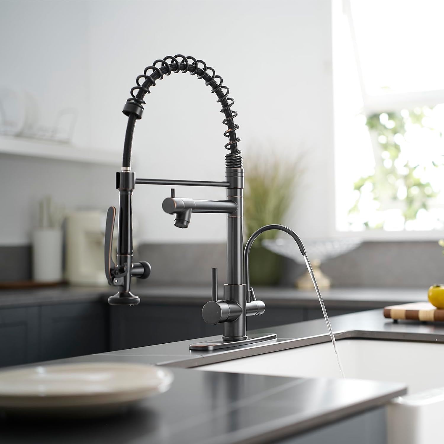 Fapully 3 in 1 Kitchen Faucet with Water Filler and Pull Down Sprayer, Oil Rubbed Bronze Commercial Kitchen Sink Faucet with Drinking Water Faucet for 1 or 3 Hole