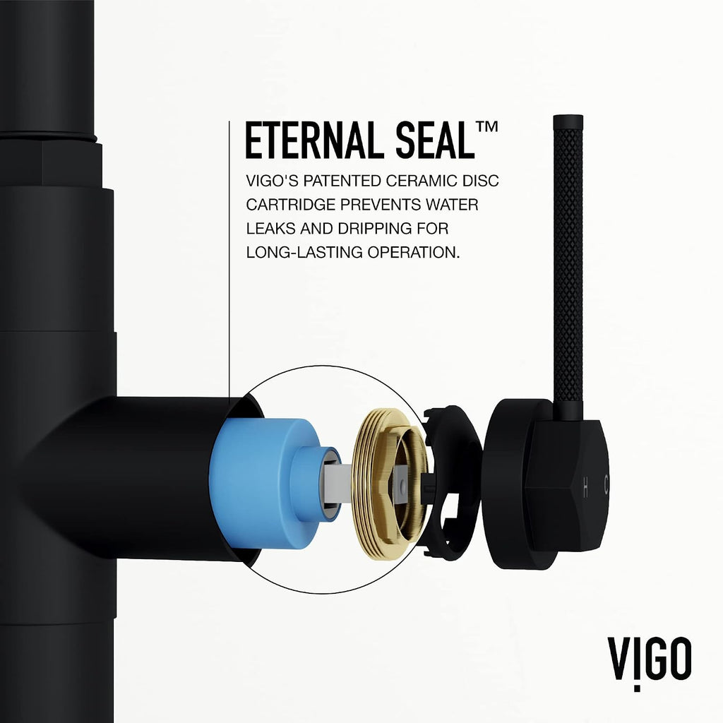 VIGO Hart Arched 18'' H Single Handle Pull-Down Spout Kitchen Faucet in Matte Black-VG02035MB