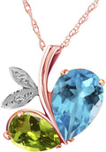 Galaxy Gold GG 5.26 CTW 14k Solid Gold Modern Heart Necklace Combination of Natural Blue Topaz, Peridot and Diamonds