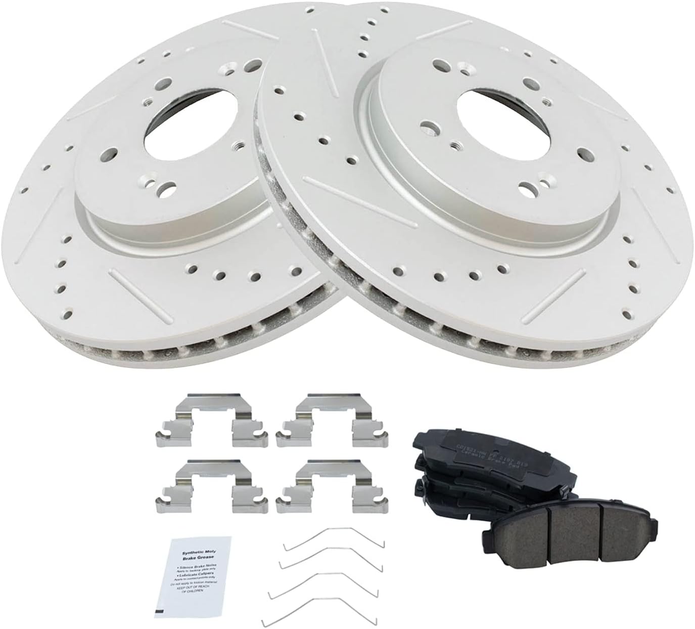 TRQ Performance Front Brake Pad and Rotor Set Ceramic G Coated Drilled Slotted Vented Rotors Compatible with 2011 Honda Accord Crosstour 2012-2016 CR-V 2012-2015 Crosstour