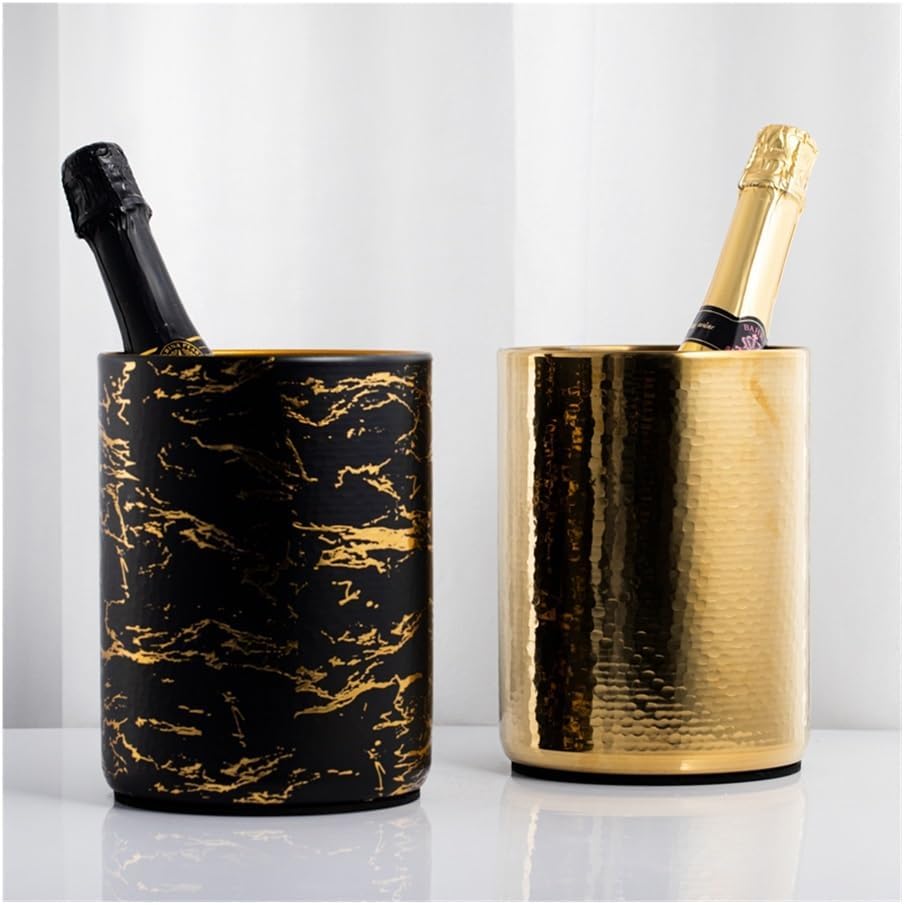 Ice Bucket, Stainless Steel Champagne Wine Chiller Bucket Ice Cooler Ice Buckets for Parties(Black)