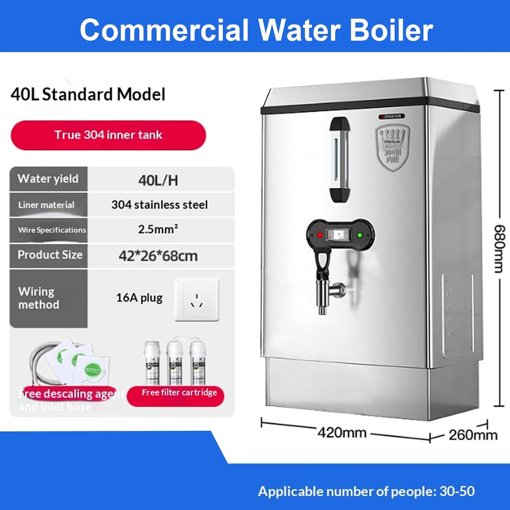 Commercial Water Boiler, Water Boiler Electric Catering Urn, 40L Instant Hot Water Dispenser with Faucet, Stainless Steel Urn for Cafe, Office, Tea/Coffee Making