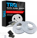TRQ Performance Front Brake Pad and Rotor Set Ceramic Coated Drilled Slotted Vented Rotors Compatible with 2003-2009 Lexus GX470 Toyota 4Runner