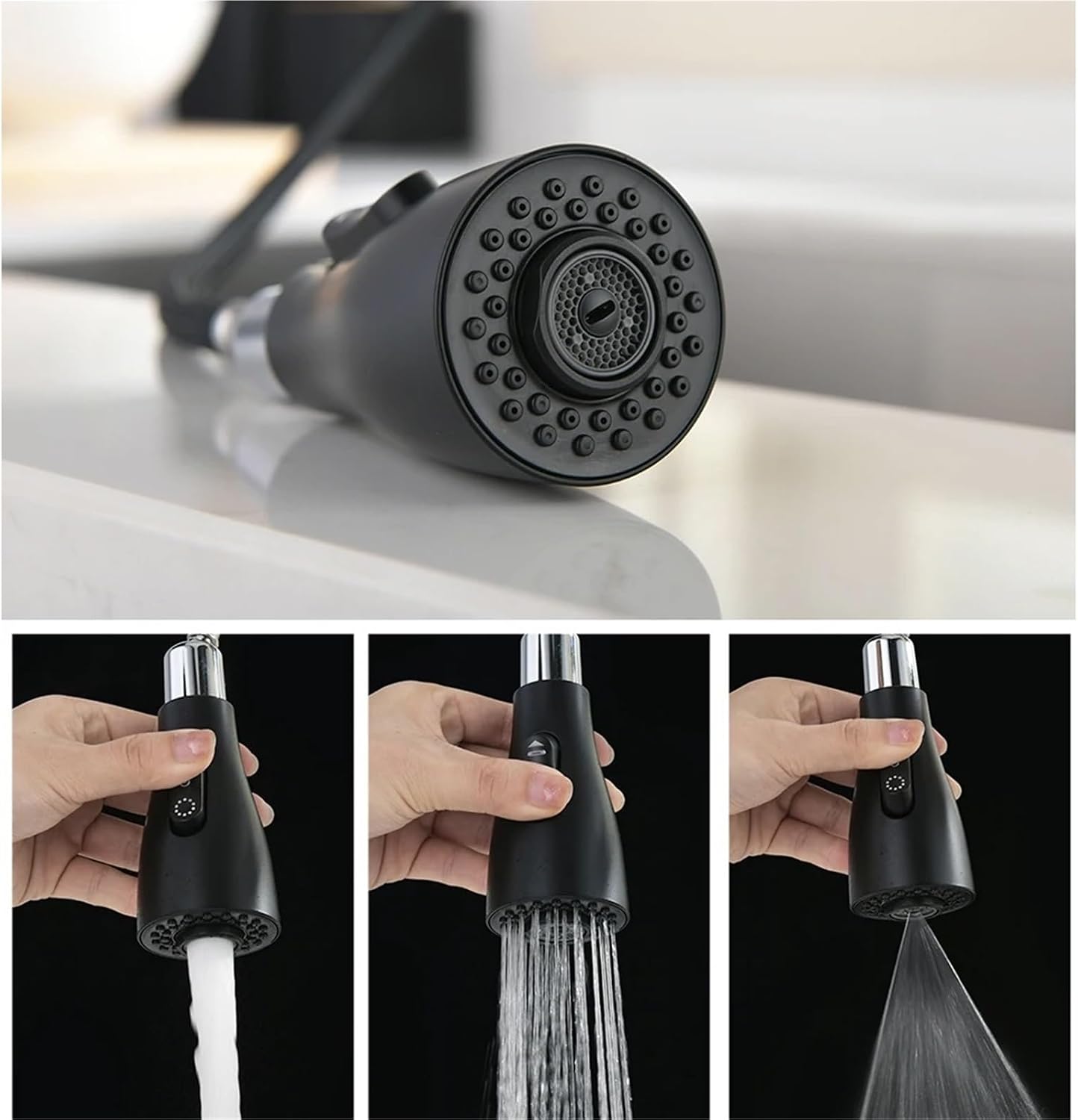 Kitchen Faucet Black Pull Out Deck Mounted 360 Rotation Brass Mixer Hot Cold Water Sink Taps(Chrome)