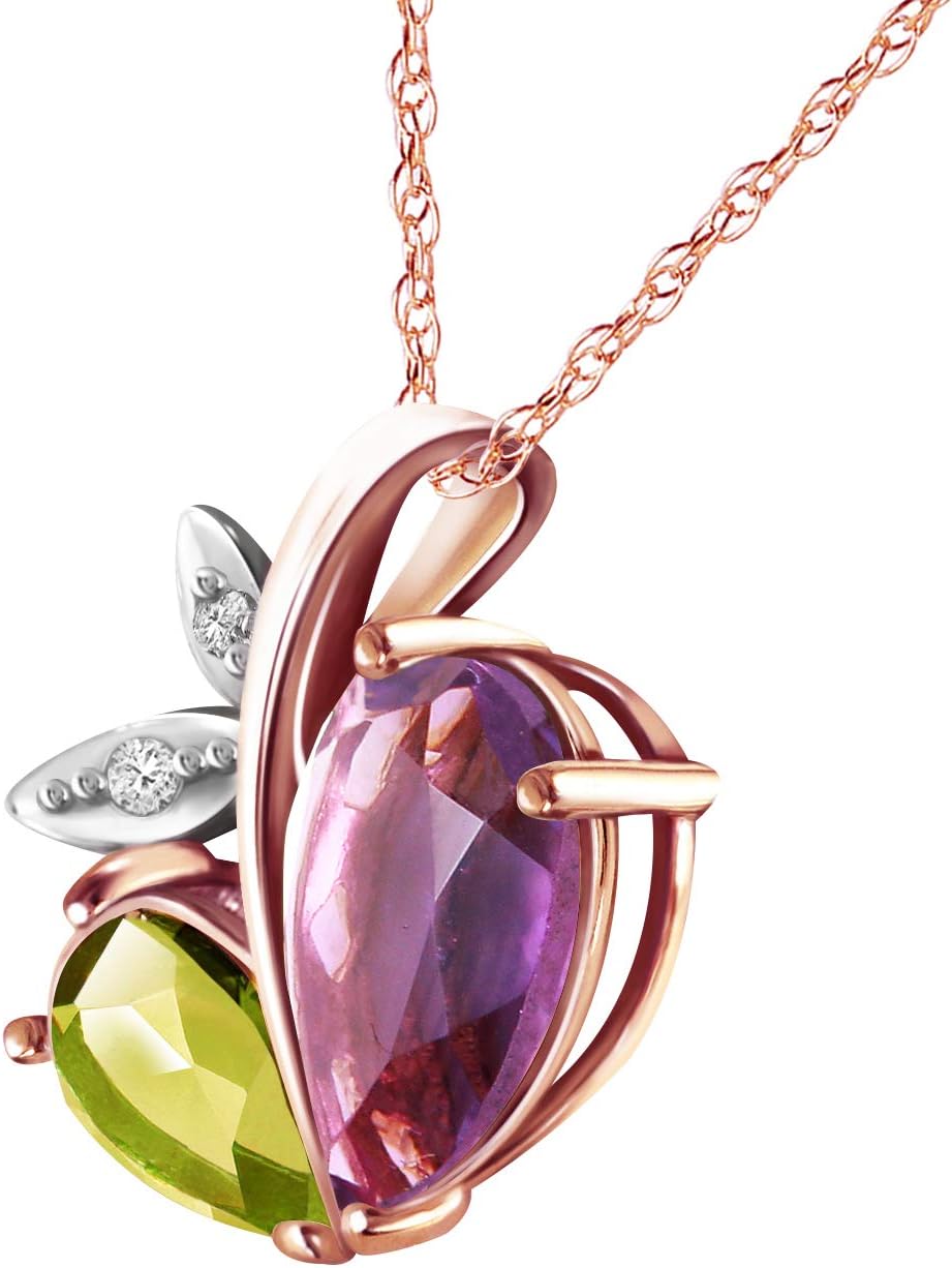 Galaxy Gold GG 4.06 CTW 14k Solid Gold Modern Heart Necklace Combination of Natural Amethyst, Peridot and Diamonds