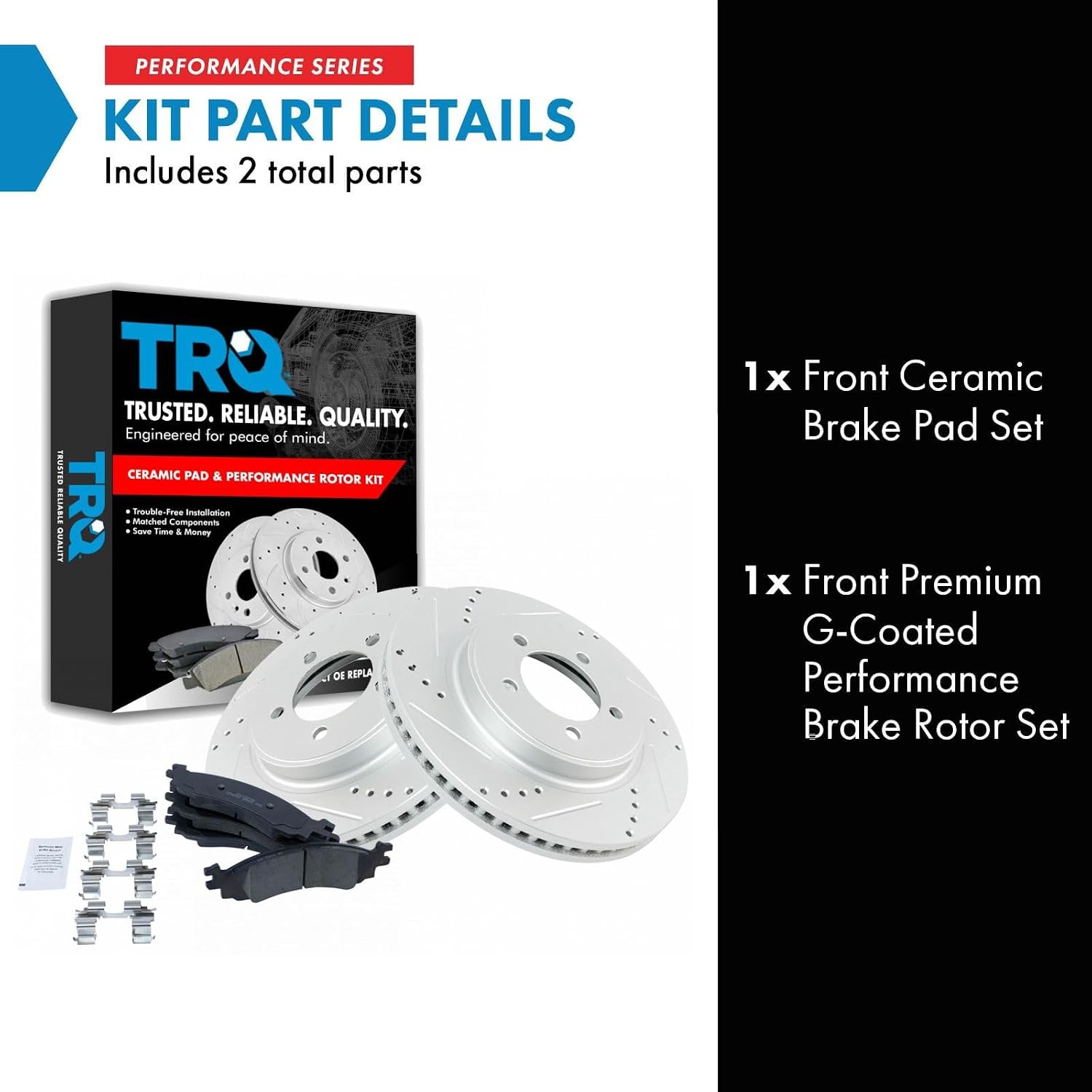 TRQ Performance Front Brake Pad and Rotor Set Ceramic Coated Drilled Slotted Vented Rotors Compatible with 2006-2010 Ford Explorer Mercury Mountaineer 2007-2010 Explorer Sport Trac