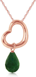 Galaxy Gold GG 14K Gold Open Heart with Genuine Emerald Drop Pendant Necklace