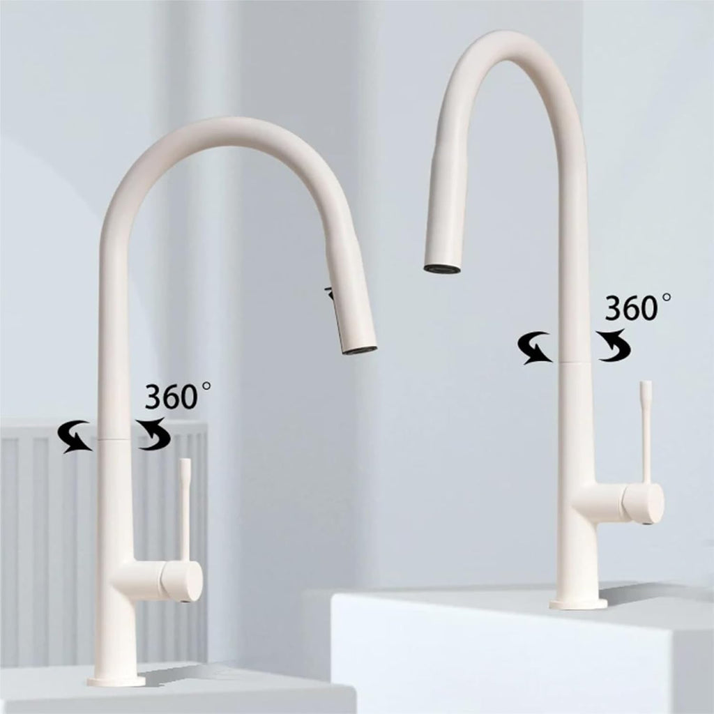 Kitchen Faucet Pull Out Cold and Hot Mixer Tap Single Holde Faucet Kitchen Sink(White)