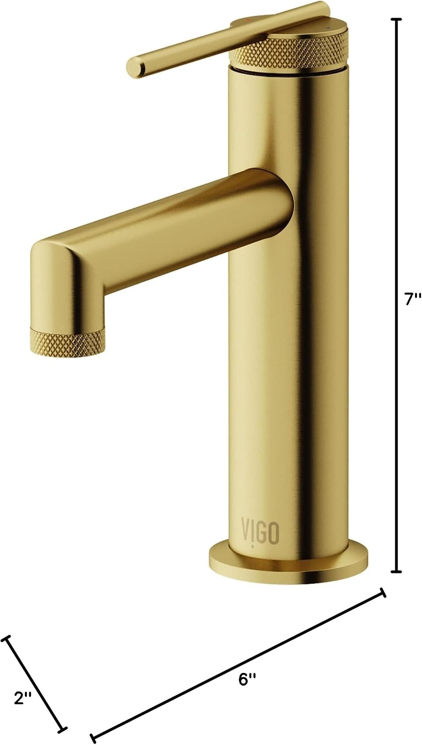 VIGO Sterling Single-Handle Single-Hole Mount Bathroom Sink Faucet, 7-Inch, Matte Brushed Gold, Modern Design, Solid Brass, 1.2 GPM WaterSense & Ceramic Disc Valve, Corrosion-Resistant
