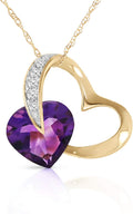 Galaxy Gold GG 3.2 CT. 14k Yellow Gold Heart Necklace with Natural Diamonds and Amethyst