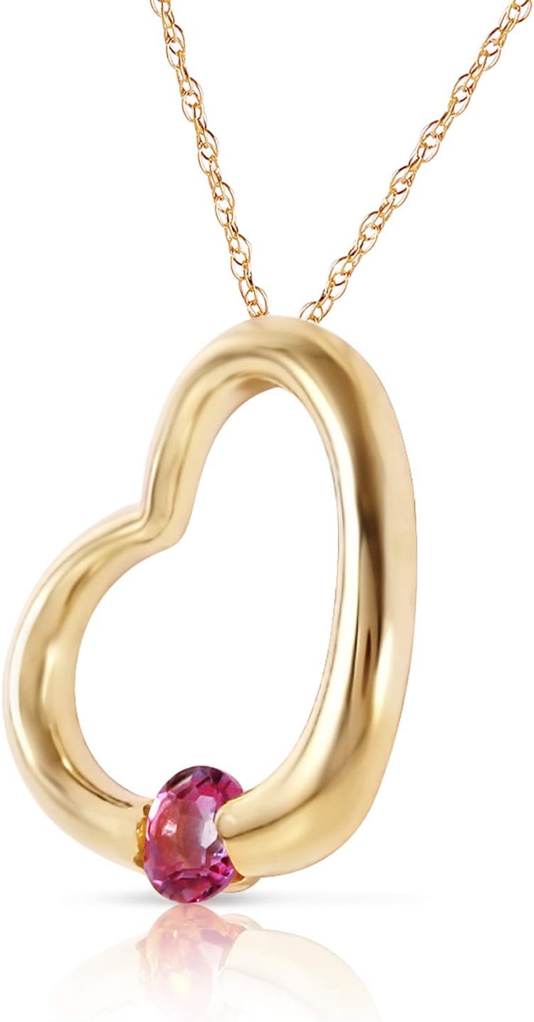 Galaxy Gold GG 14k Yellow, White, Rose Gold Open Heart with Genuine Pink Topaz Pendant Necklace