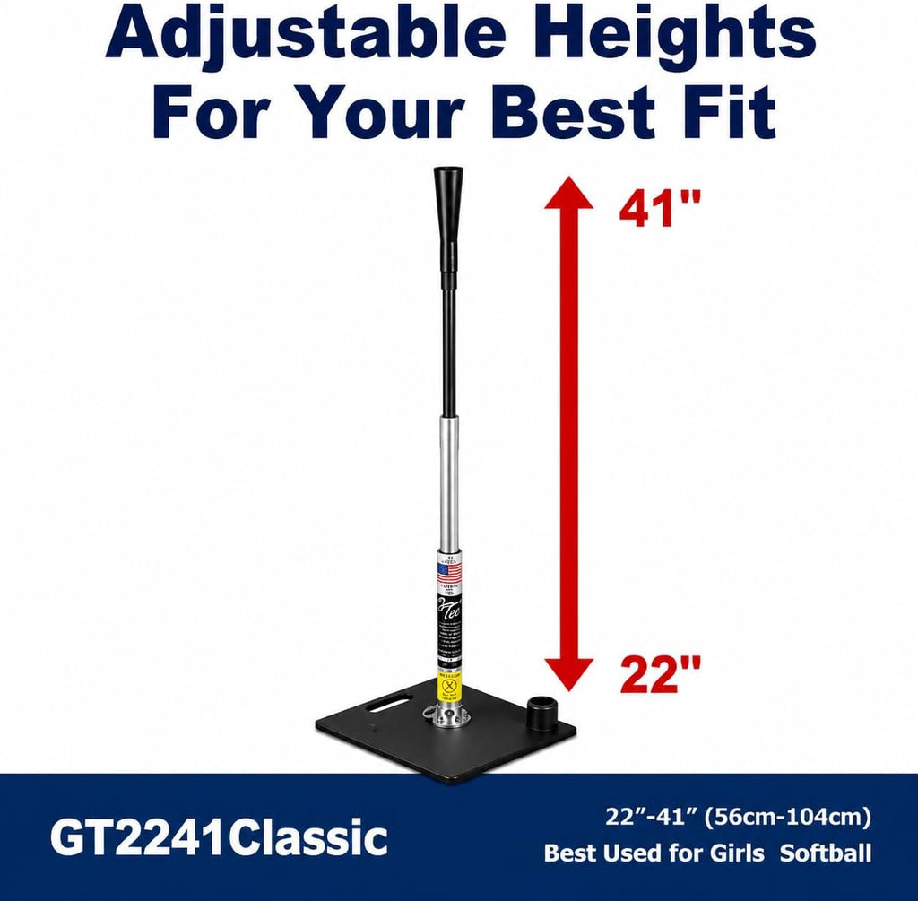 G Tee Classic Baseball/Softball Batting Tee Adjustable | Flexible Rubber Cup & Stainless Steel Aluminum Base | Best Tee for All Ages | Used by Pros | Made in USA 2 Year Warranty