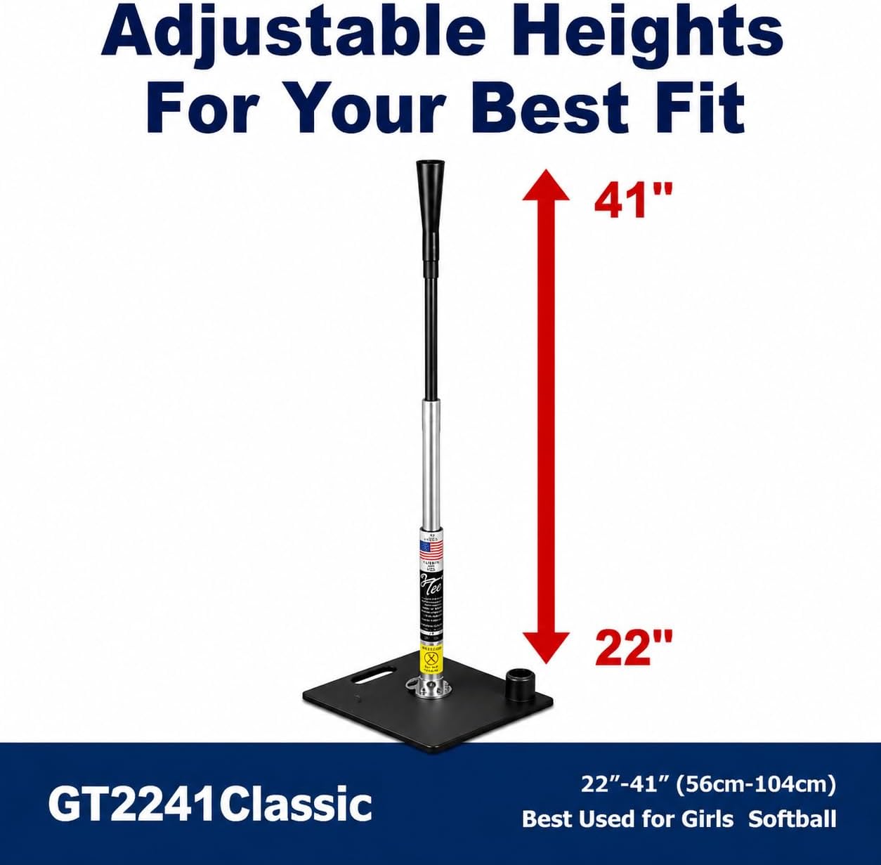 G Tee Classic Baseball/Softball Batting Tee Adjustable | Flexible Rubber Cup & Stainless Steel Aluminum Base | Best Tee for All Ages | Used by Pros | Made in USA 2 Year Warranty
