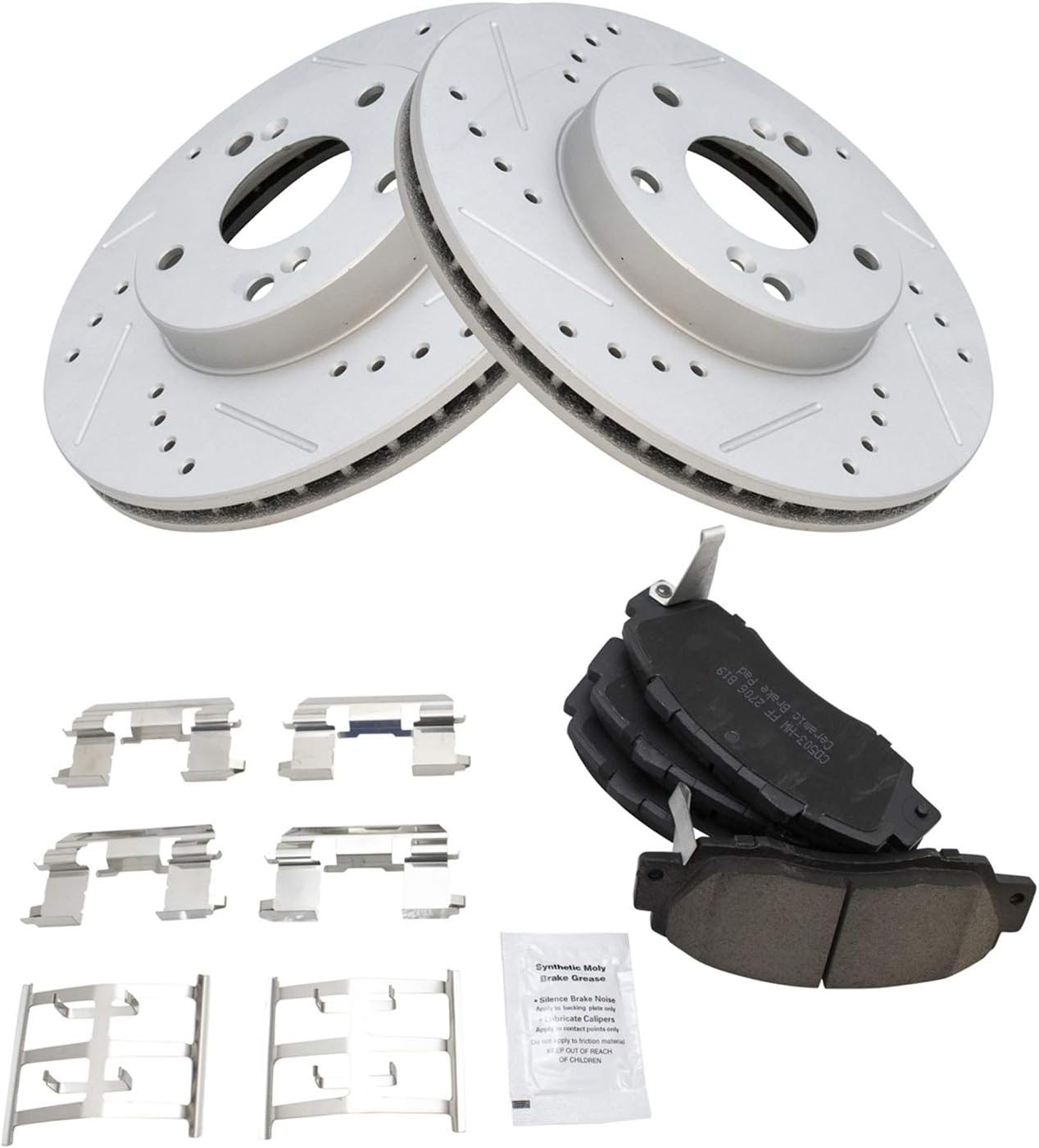 TRQ Performance Front Brake Pad and Rotor Set Ceramic Coated Drilled Slotted Vented Rotors Compatible with 1998-2002 Honda Accord