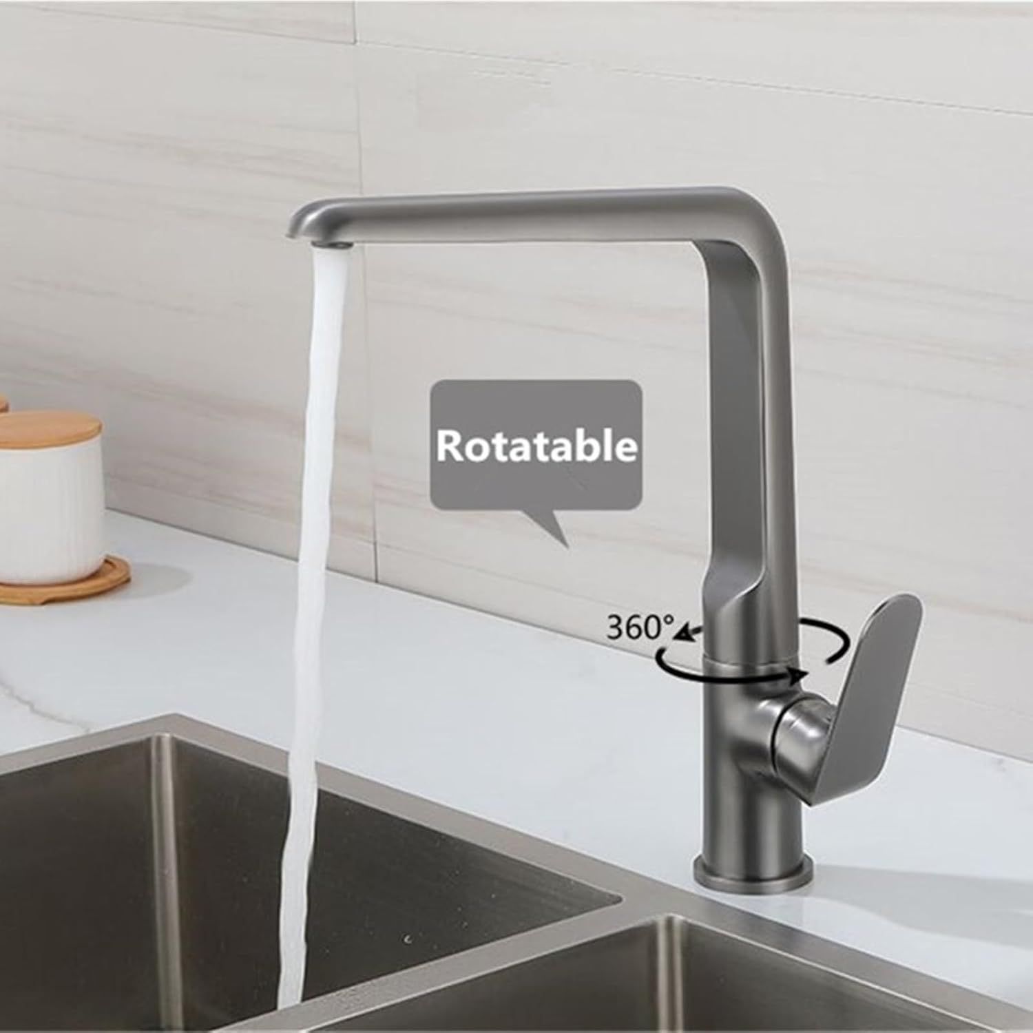 Kitchen Mixer Faucets Sink Taps Hot & Cold Brass Water Crane Single Handle Deck Mount Rotate Faucet(Black)