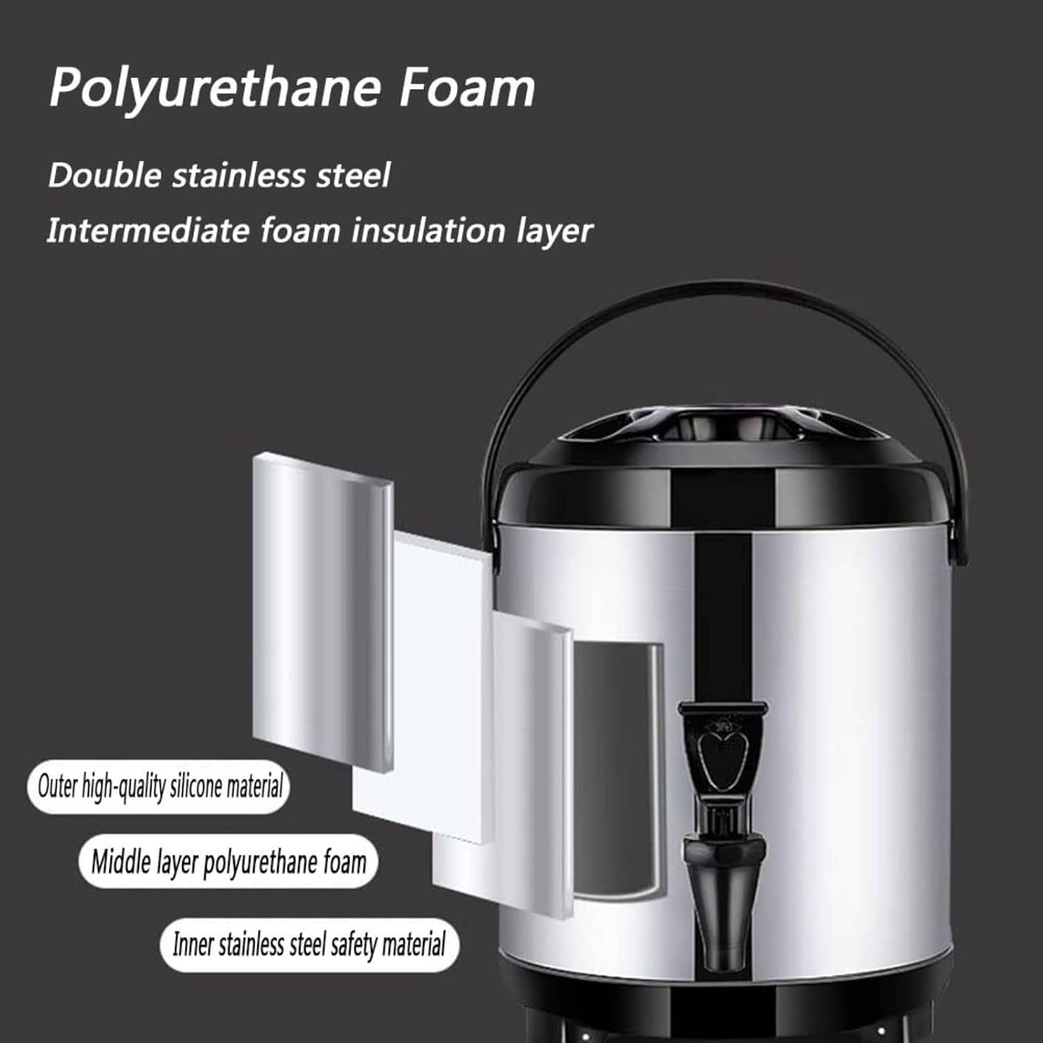 Hot Water Dispenser with Faucet,Stainless Steel Catering Urn, Thermostat Water Boiler 8L/10L/12L, Commercial Coffee Urn Insulated Barrel, Insulated for 10-12 Hour,Black,6L