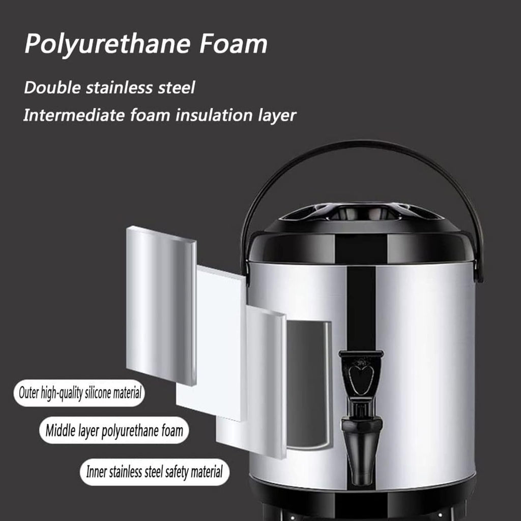Hot Water Dispenser with Faucet,Stainless Steel Catering Urn, Thermostat Water Boiler 8L/10L/12L, Commercial Coffee Urn Insulated Barrel, Insulated for 10-12 Hour,Black,8L