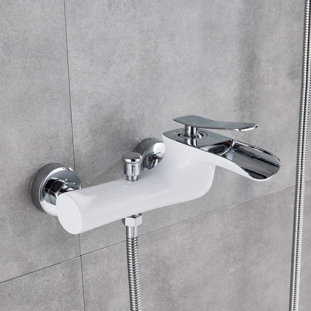 Bathroom Sink Taps Shower Faucet Chrome White Wall Mounted Waterfall Spout Tub Mixer Tap Handheld Head Waterfall Bathroom Hot Cold Water Faucet-Basin and Shower (Only Shower Tap)