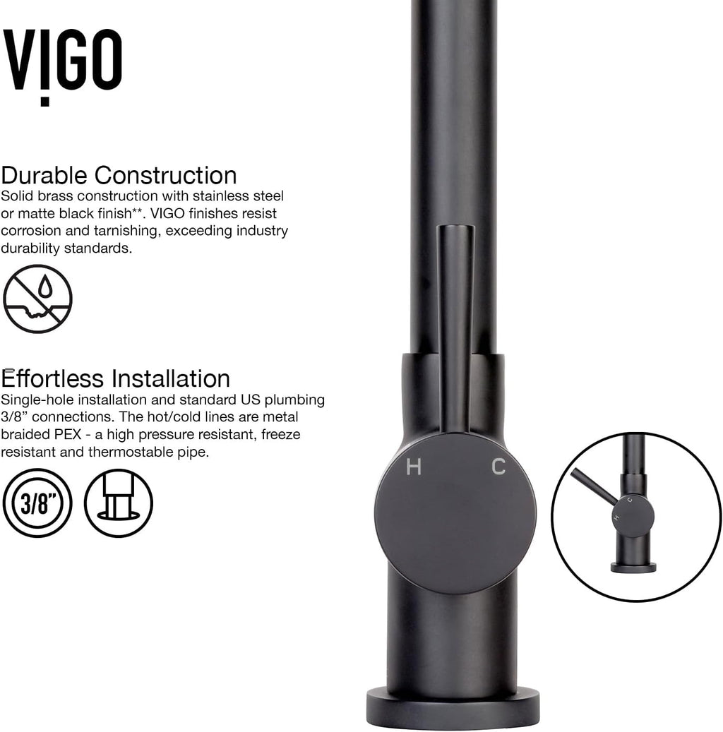 VIGO Gramercy 17'' H Single Handle Pull-Down Spout Kitchen Faucet in Matte Black-VG02008MB