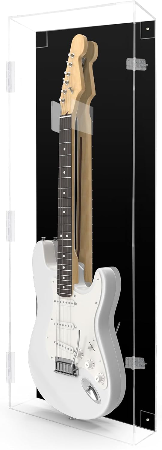 PENNZONI Electric Guitar Display Case - Fully Acrylic Case with Black Back - Horizontal Wall Mount