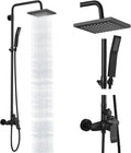 Heyalan Matte Black Exposed Shower System 2 Functional Bathroom Shower Set 8 Inch Square Rainfall Shower Head with Hand Sprayer Wall Mounted