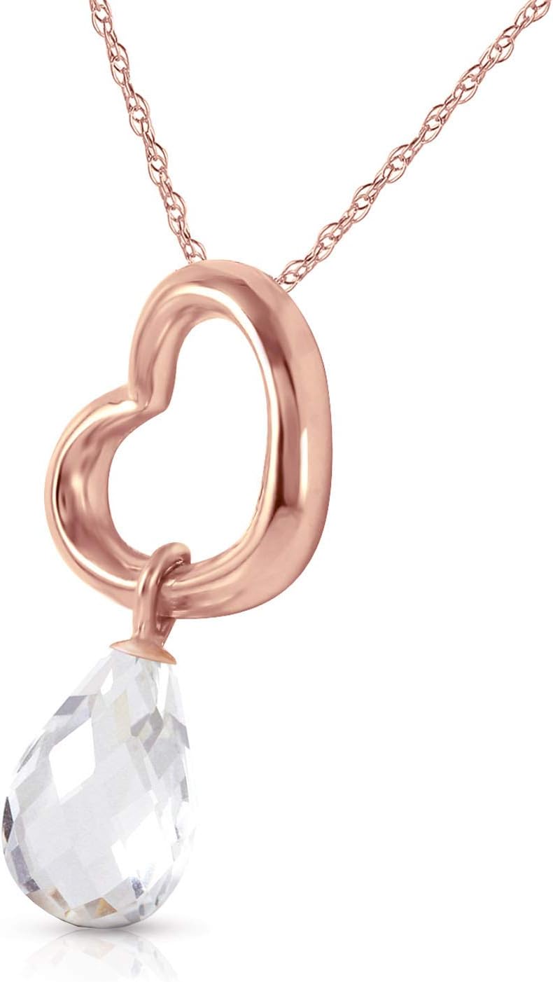 Galaxy Gold GG 14k Yellow, White, Rose Gold Open Heart with Genuine White Topaz Drop Pendant Necklace
