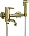 Wall Mounted Handheld Bidet Sprayer for Toilet, Brass Bathroom Cloth Diaper Set with Cold and Hot Water, Brushed Gold Kit for Personal Hygiene,Type b(Type a)