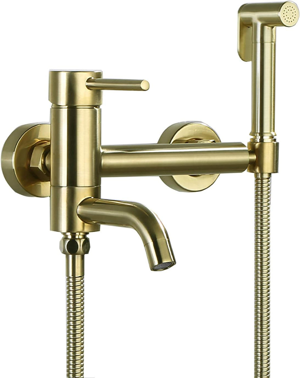 Wall Mounted Handheld Bidet Sprayer for Toilet, Brass Bathroom Cloth Diaper Set with Cold and Hot Water, Brushed Gold Kit for Personal Hygiene,Type b(Type a)