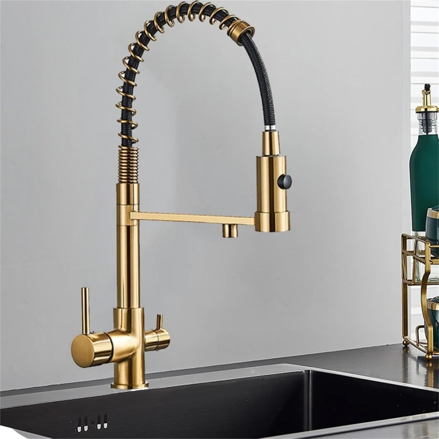 Filtered Kitchen Faucet Dual Handle Hot & Cold Drinking Water Purified Kitchen Mixer Taps(Brushed Gold)