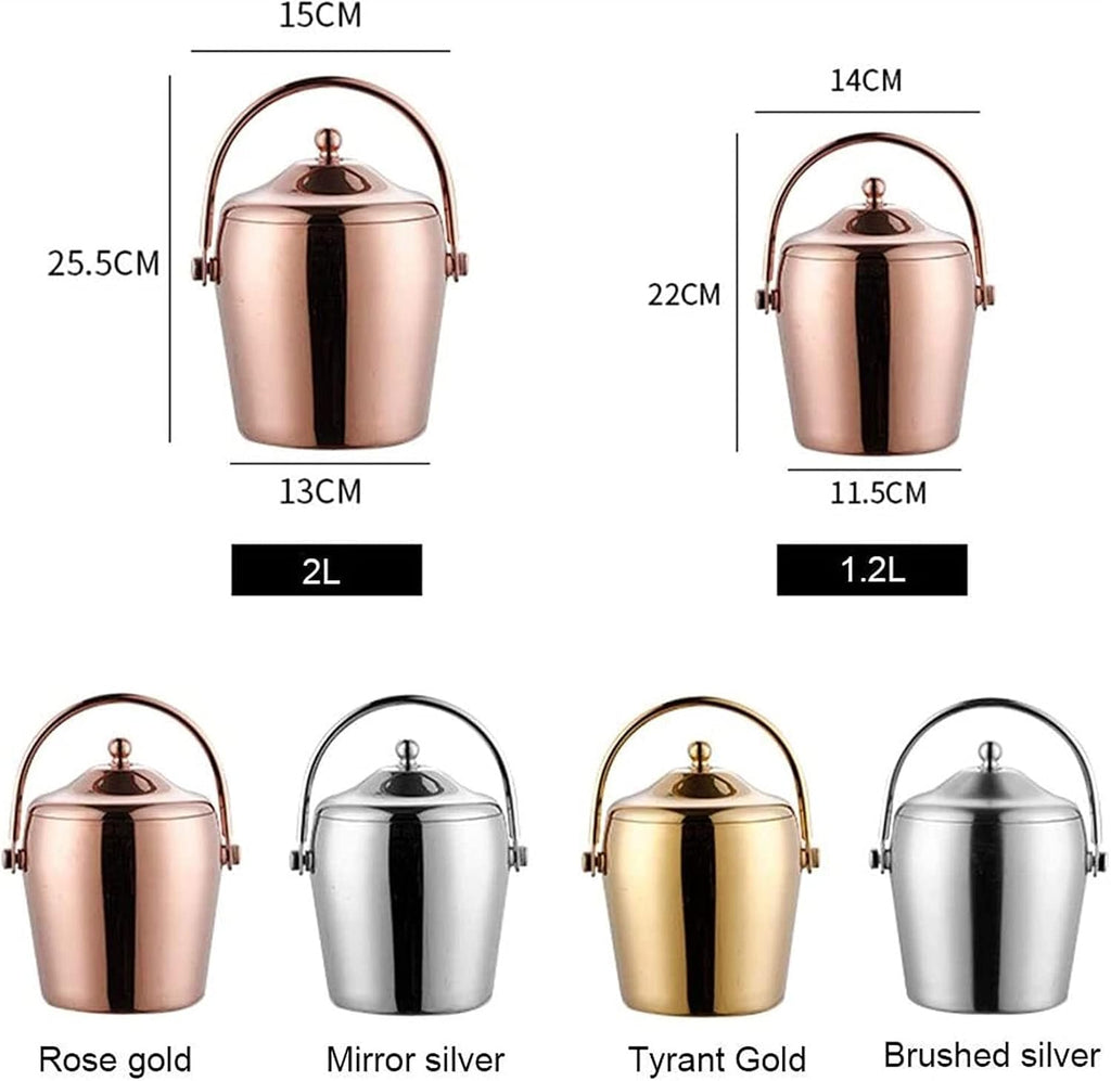 Ice Bucket,Ice Bucket,Stainless Steel Insulated Double Wall Bar Set Included Lid Great for Home Bar Chilling Beer Champagne and Wine 2L