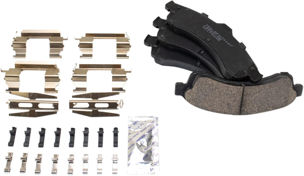 TRQ Performance Front Brake Pad & Rotor Set Ceramic Coated Drilled Solid Rotors Compatible with 02-05 Chevrolet Trailblazer 02-05 GMC Envoy 04-05 Buick Rainier 03-06 Isuzu Ascender 2005 Saab 9-7x