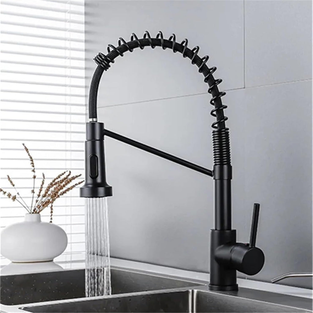 Kitchen Faucet Kitchen Sink Single Lever Pull Out Spring Spout Mixers Tap Hot Cold Water Crane(Black)