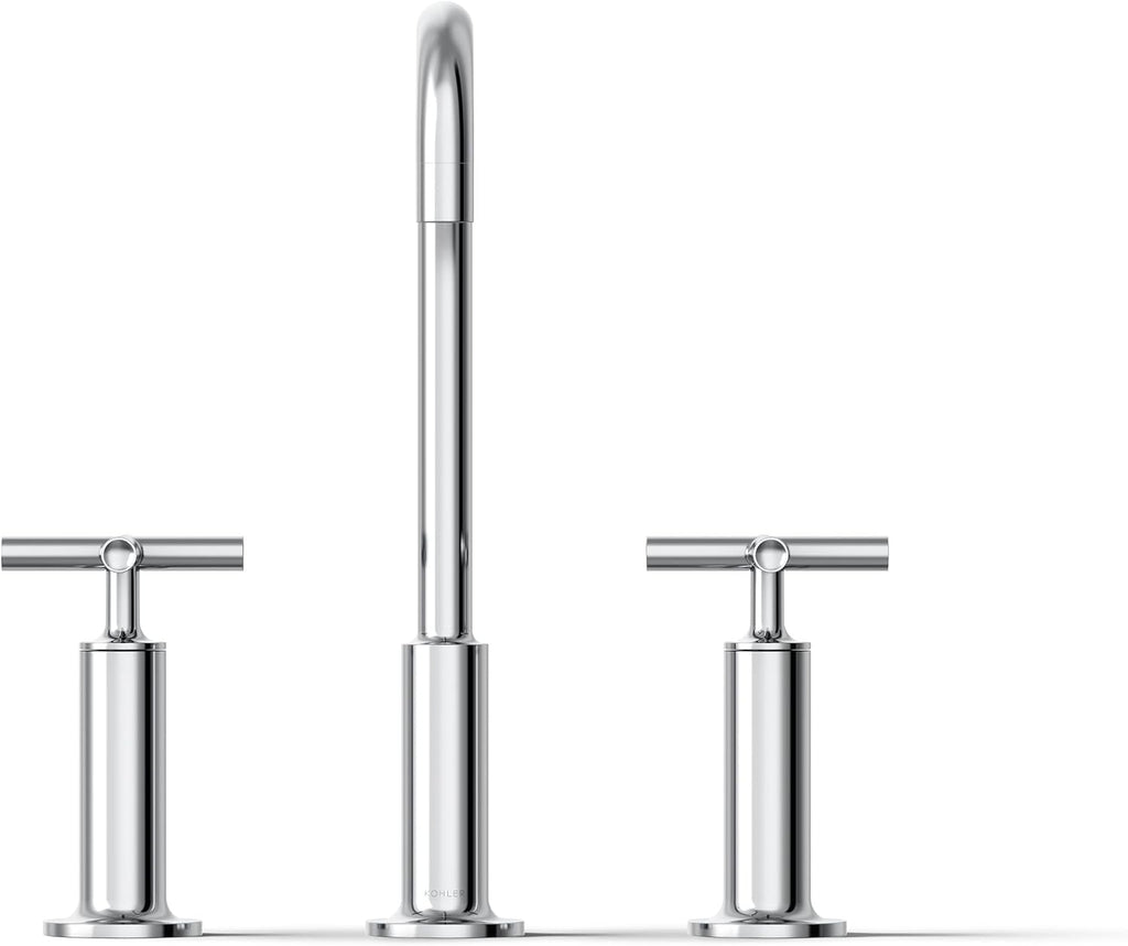 KOHLER K-14408-3-CP Purist® Widespread Bathroom Sink Faucet, 3-Hole, Widespread High Cross Handles and High Gooseneck Spout, 1.2 GPM, Polished Chrome