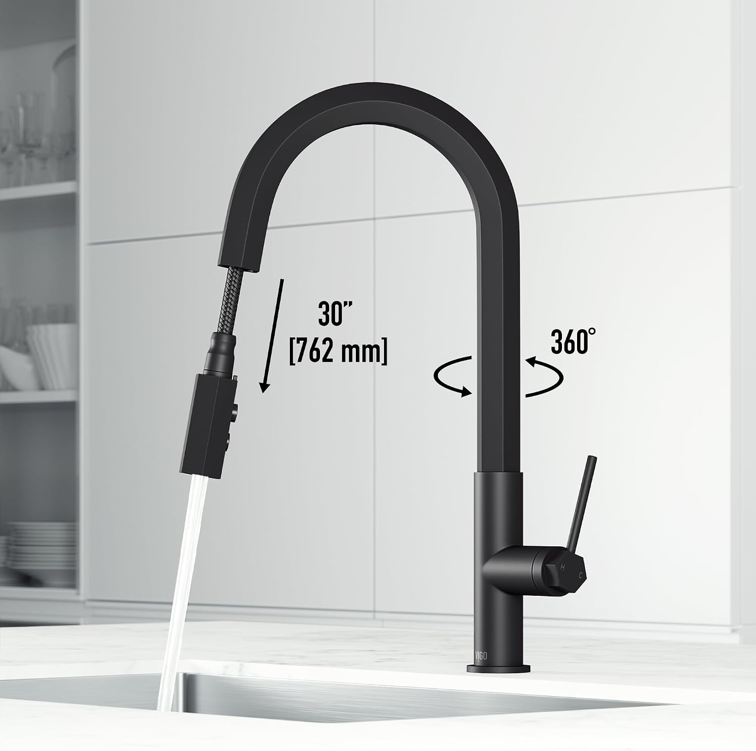 VIGO Hart Hexad 18'' H Single Handle Pull-Down Spout Kitchen Faucet in Matte Black-VG02034MB
