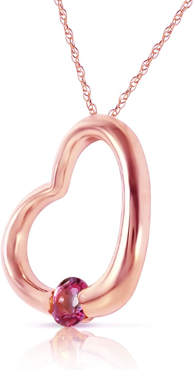 Galaxy Gold GG 14k Yellow, White, Rose Gold Open Heart with Genuine Pink Topaz Pendant Necklace