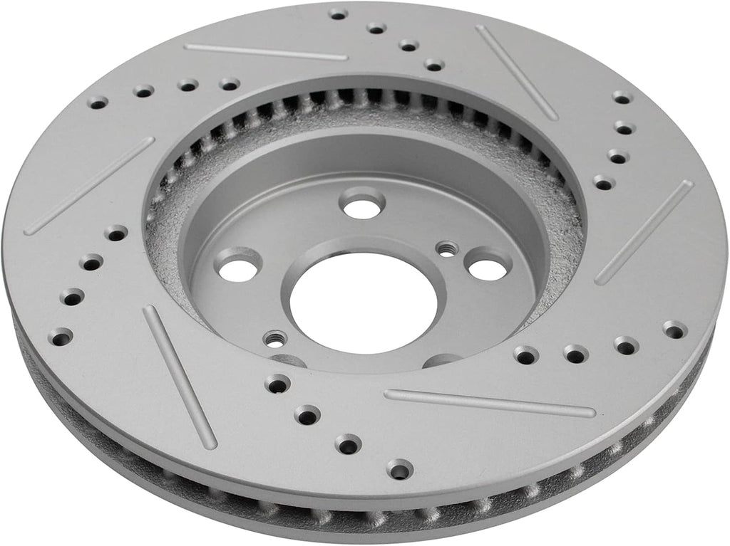 TRQ Performance Front Brake Pad and Rotor Set Ceramic Coated Drilled Slotted Rotors Compatible with 2011-2017 Lexus CT200h 2010-2015 Toyota Prius 2012-2015 Prius Plug-In