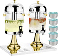 Commercial Juice Dispensers with Tap - Self-Service Beverage Dispenser Double Cold Drink Dispenser with Ice Container - Hot and Cold Dual-Purpose - 2 Bucket,go，Gold