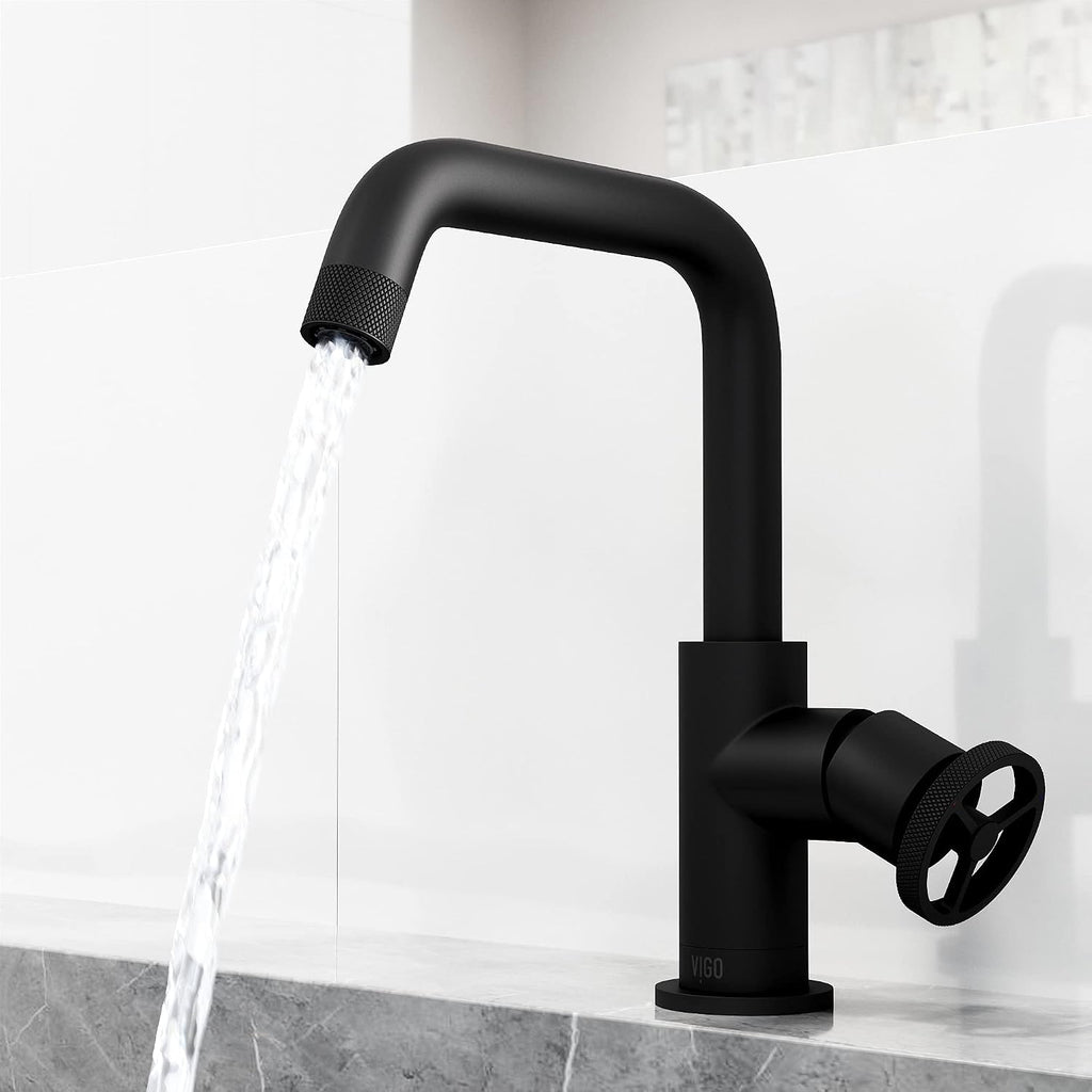 VIGO Cass Single-Handle Single-Hole Mount Bathroom Sink Faucet, 9-Inch, Matte Black, Modern Design, Solid Brass, 1.2 GPM WaterSense & Ceramic Disc Valve, Corrosion-Resistant